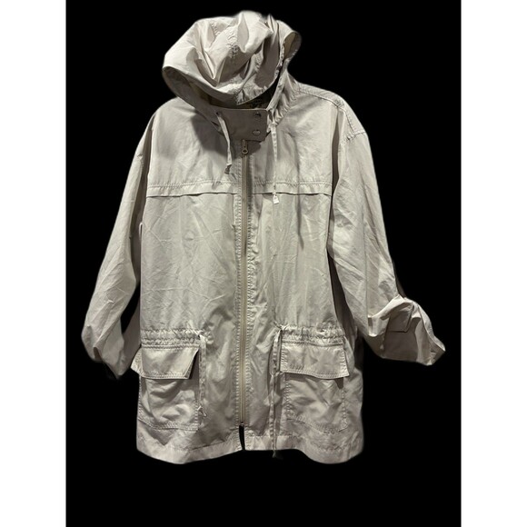 Bass Heritage XL Hooded Utility Jacket Beige Anorak Parka Roll Tab Pockets Zip - Picture 3 of 6